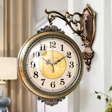 Reloj de pared decorativo silencioso Vintage grande reloj de Jardín Europeo de doble cara antiguo reloj de sala de estar Relogio Parede relojes de decoración del hogar