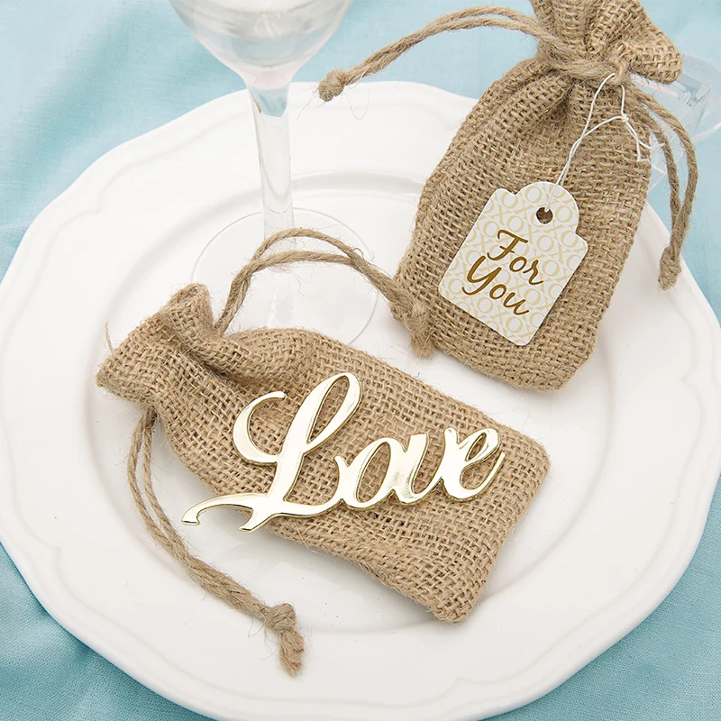 4Pcs/Lot Love Wine Opener in Burlap Bag Wedding Gift Favor