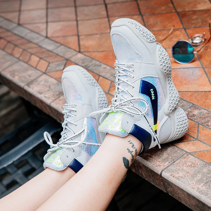 

INS Mixed Colors Platform Sports WOMEN'S Casual Shoes Genuine Leather Stripes Versatile Shoes Children Lace-up Thick Bottomed Tr