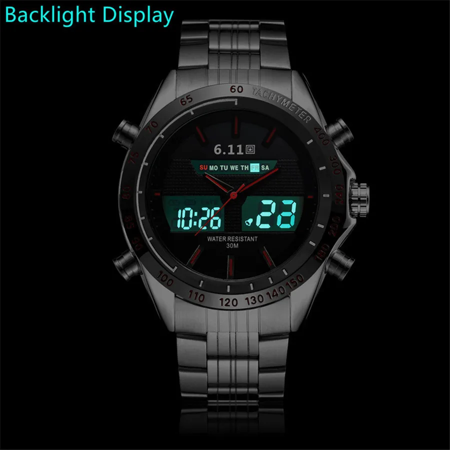 

6.11 Watch Silicone Band Multi-functional LCD Display Outdoor MEN'S Watch Electronic Watch Sports Watch Waterproof Night Light