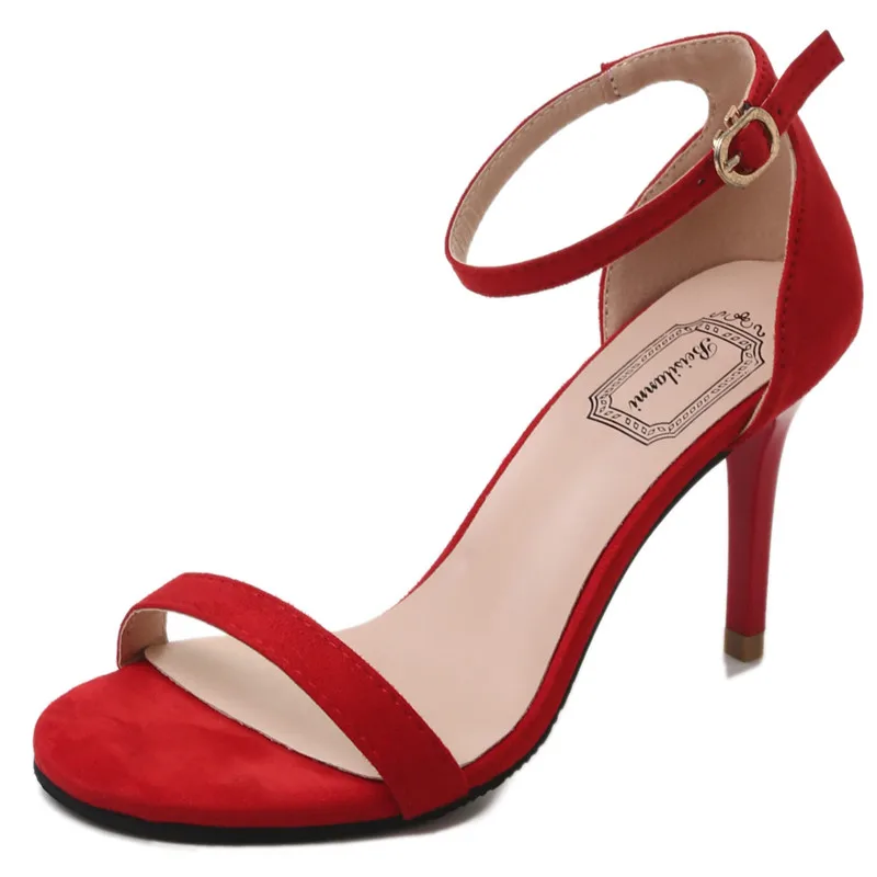 

Open Toe Red High Heel Sandals Apricot Black Heeled Wedding Shoes Strappy Evening Dress Heels Ladies Summer Shoes 2020