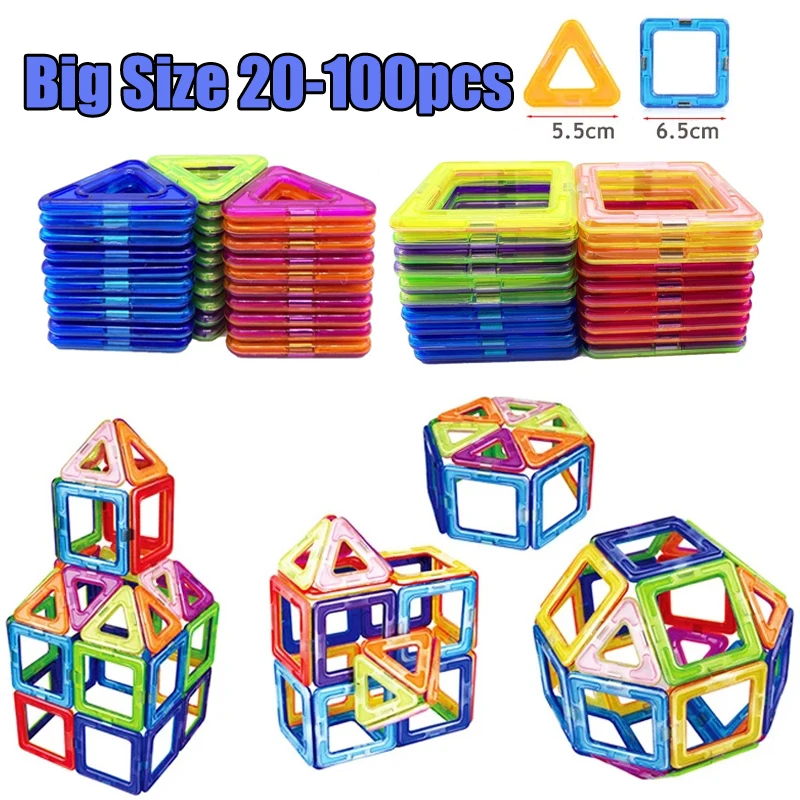 100-20pcs Big Size Magnetic Constructor Designer Magnet Blocks Triangle Square Bricks Model &amp Building Toy For - Цена: 525,97 - 1 571,77 руб.