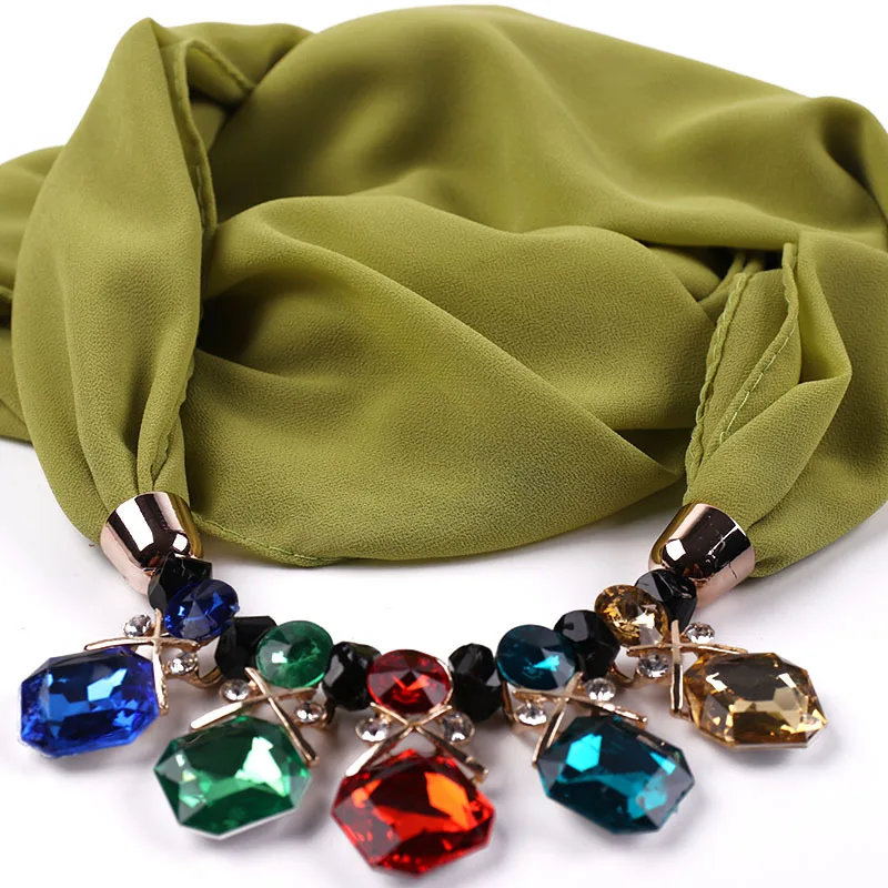 H7dc73da4a423496e9366e583bd588609H Elegant Girl Beads Necklace Pendant Ring Scarf Multi-style Lady Chiffon Solid Scarf Hijabs Muslim Head Scarve Turban Accessories Mallzona