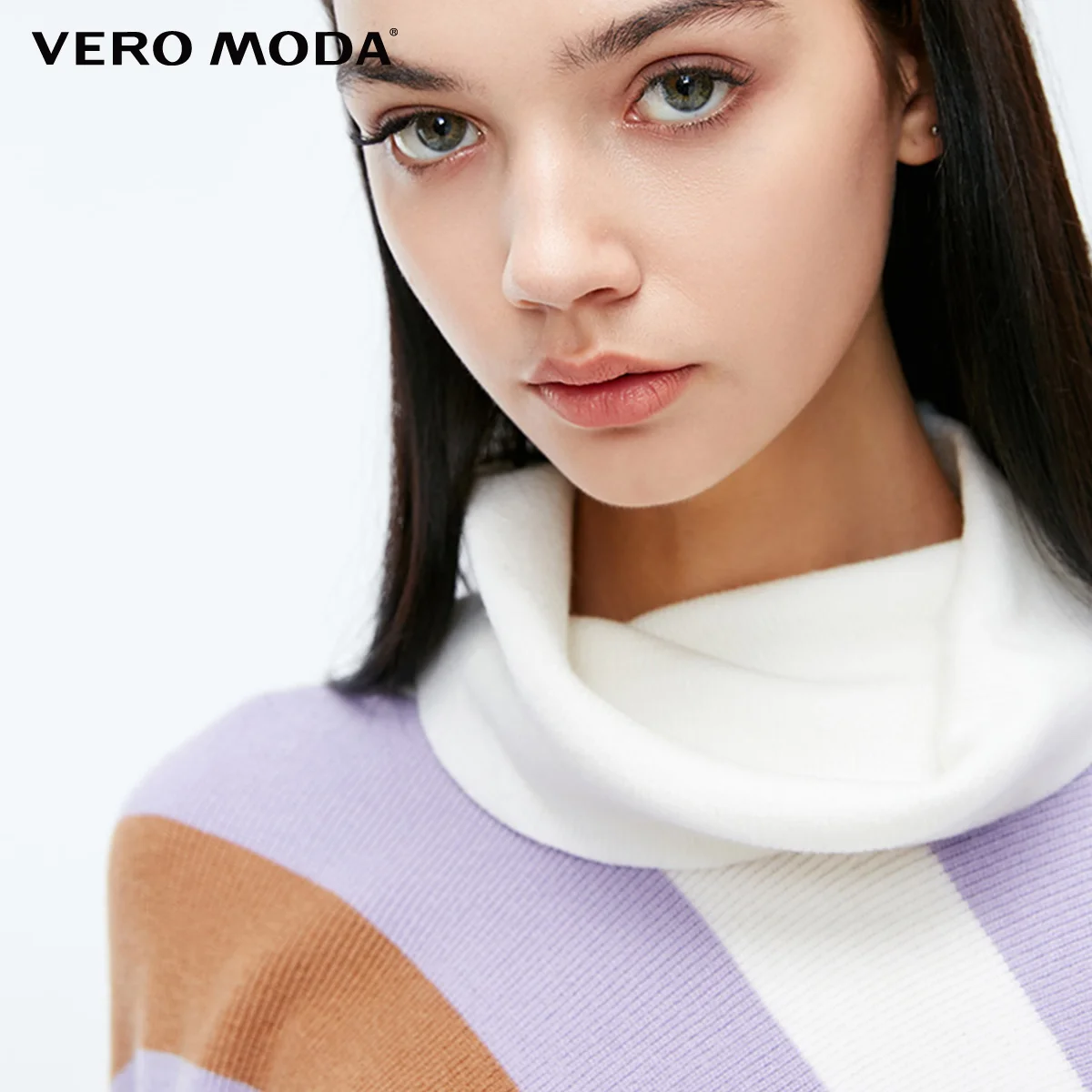 Vero Moda Women's Ins Style Striped Drop-shoulder Sleeves High-neck Knit | 318324549