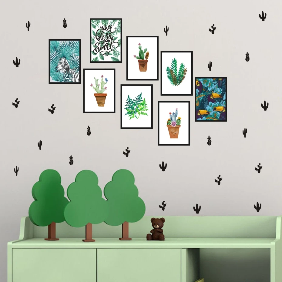 Home Decoration Cactus Plant Wall Decals DIY Art Vinyl Succulent and Cacti Stickers for Kids Nursery Room Living Room Wallpaper (4)