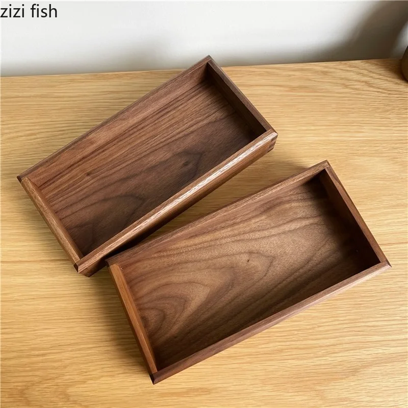 Rectangular Wooden Storage Tray Grocery Key Disk Desktop Organizer Storage Box Fruit Plate Snack Trays Tea Tray Organize Box 4