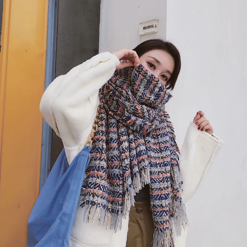 

Scarf Women's Contrast Color Color Mixture Stripes Scarf Loop Yarn Color Bright Versatile Warm Students Dual Purpose Shawl