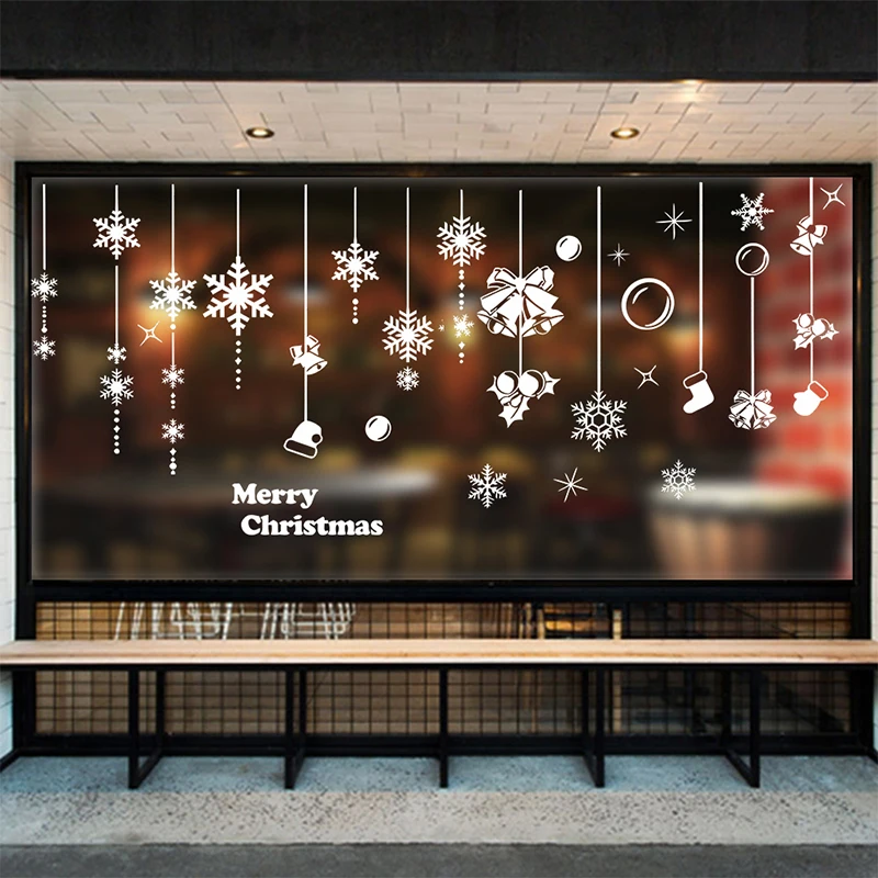 9 style Merry Christmas Tree Wall Stickers Snowman Santa Claus For Home Decor Snowflake Bell Shop Window DIY Vinyl Decor Mural