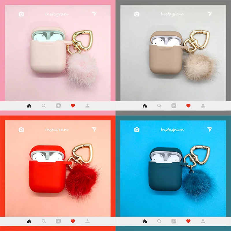 

Cute Mink Hair Ball Decor Silicone Earphone Case for Apple Airpods Accessories Bluetooth Headset Box Protective Cover Key Ring
