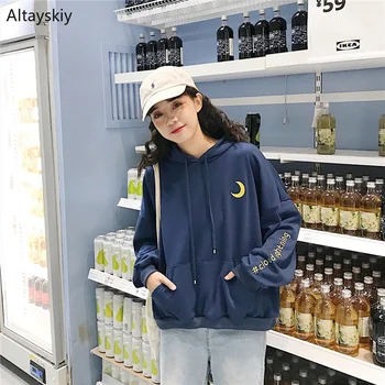 

Hoodies Women Hooded Printed Loose Pockets Leisure Kawaii All-match Korean Style Daily Sweatshirts Womens Soft Cute Hoodie Chic