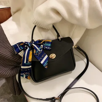 

2019 New Designer Woman Handbag with Scarf Simple Shoulder Bags PU Leather Ins Female Clutch Vintage Messenger Bag All Match