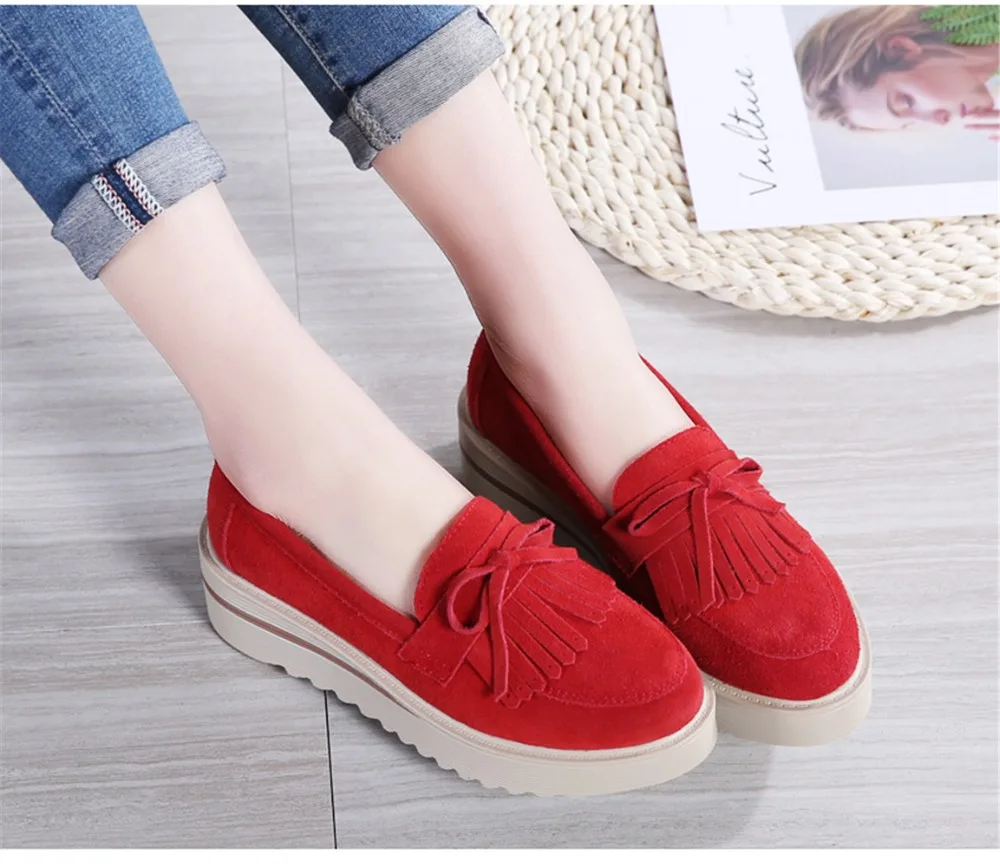 HX 2859-2019 Fashion Tassel Women's Platforms Shoes Genuine Leather Womans Sneakers-13