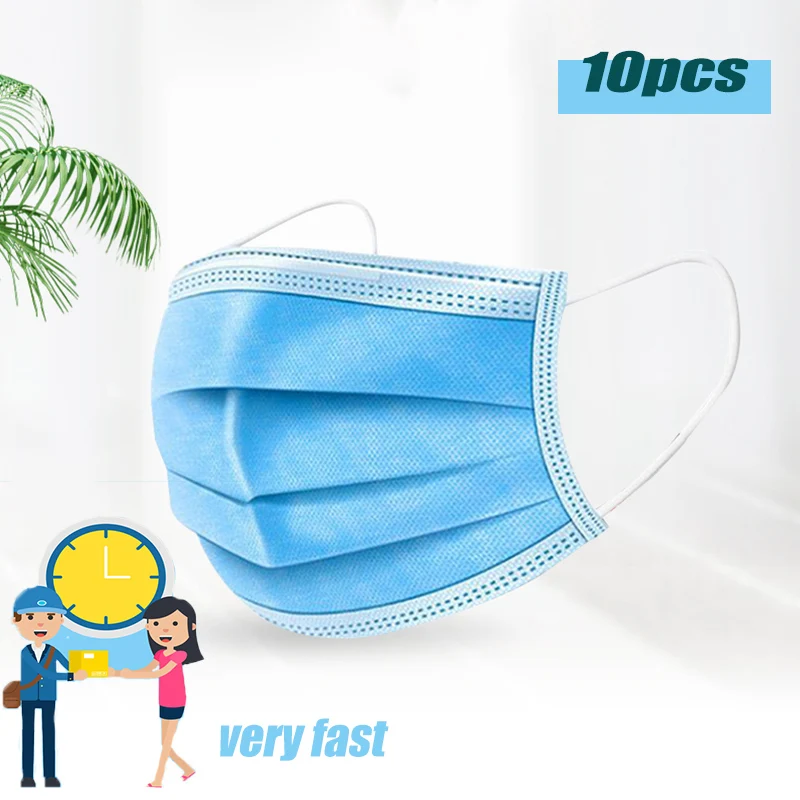 

10pcs Anti-Pollution 3 Laye Mask dust protection Masks Disposable Face Masks Elastic Ear Loop Disposable Dust Filter Safety Mask