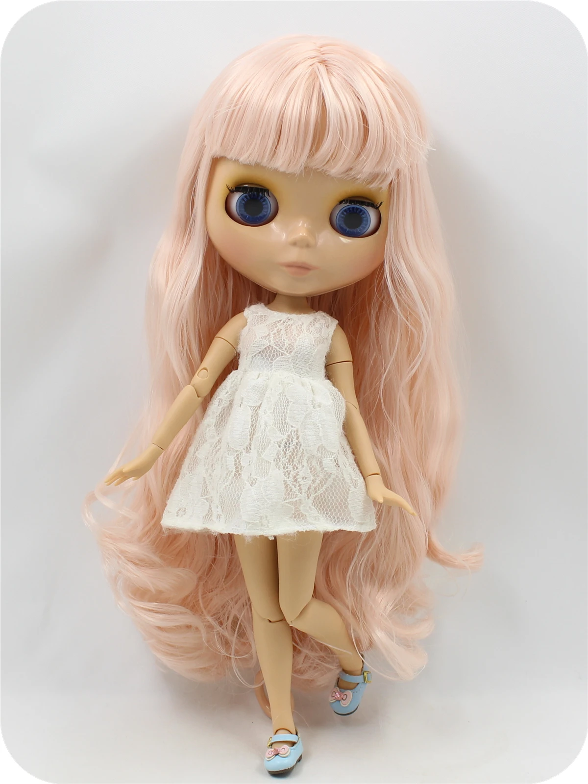 Neo Blythe Doll with Pink Hair, Tan Skin, Shiny Cute Face & Custom Jointed Body 1