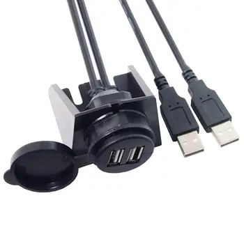 

2 Ports Dual USB 2.0 Extension AUX Flush Mount Car Mount Extension Cable for Dashboard Panel 1m Waterproof
