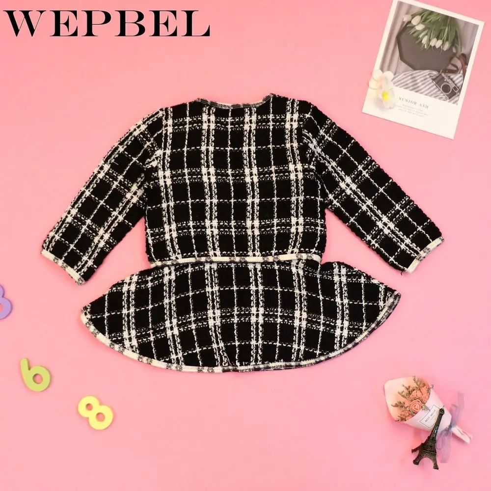 WEPBEL/детская одежда для маленьких девочек Vingate/клетчатые комплекты из 2 предметов, пальто с v-образным вырезом, мини-юбки Детская праздничная одежда для девочек на осень и зиму