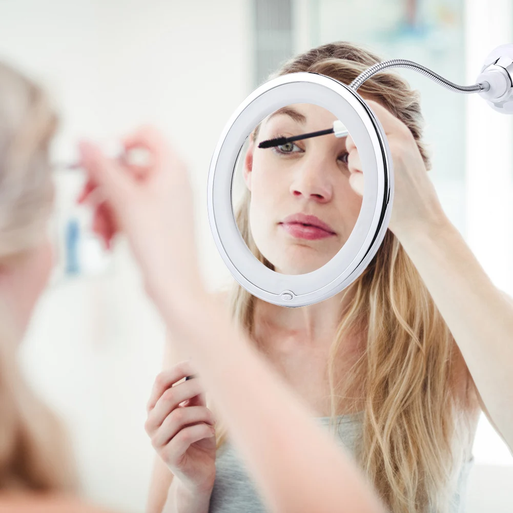 Espejo de maquillaje con aumento de 10 aumentos, espejo de tocador con  cuello de cisne flexible con luz LED con ventosa de bloqueo de energía para  el