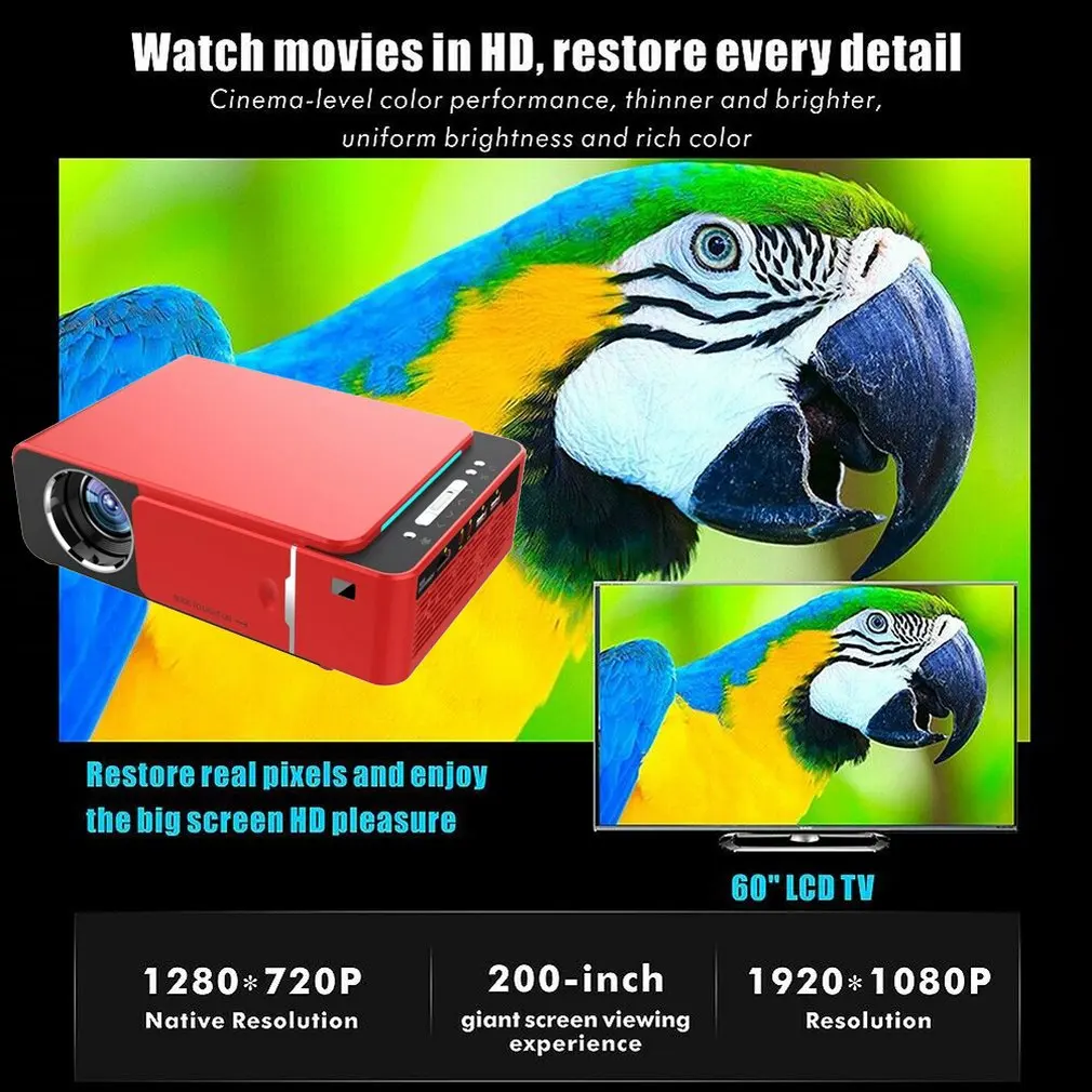 T6 Android 9.0 WIFI Optional 2600lumen 720p HD Portable LED Projector HDMI Support 4K 1080p Home Th