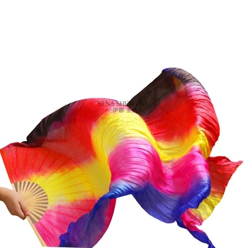 

Imitation Silk Belly Dance Fans 1pc Right hand Handmade Dyed Belly Dance Silk Long Fan Gradient Color Unisex Dancing Fans New