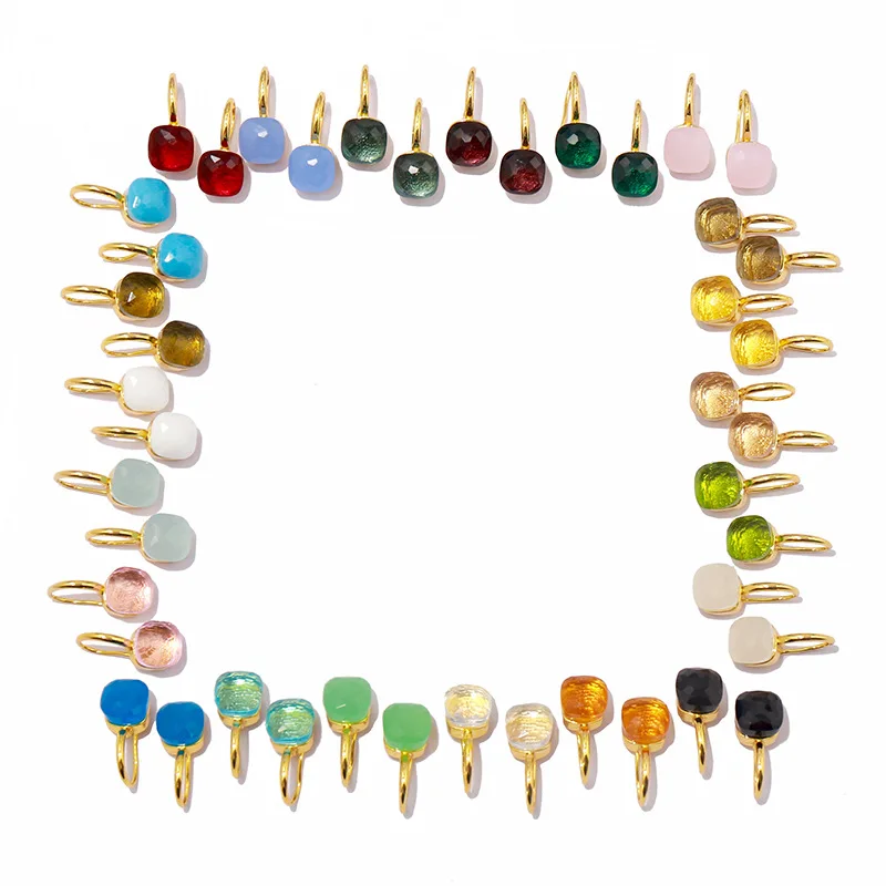 

[10] Stalls Supply of Goods Color Stone Color Natural Crystal Women's Earrings DIY French Simple Water Droplet Gold Plated Ear S