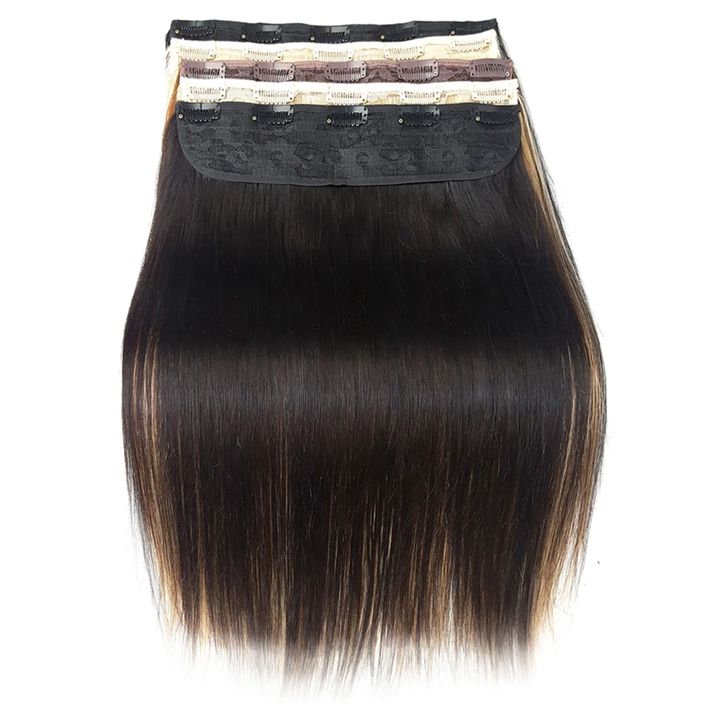 ShowCoco Clip In One Piece Human Hair Extensions Blonde Brown Brazilian 100% Remy Hair 14inch-24inch 100g/140g/180g hair extension