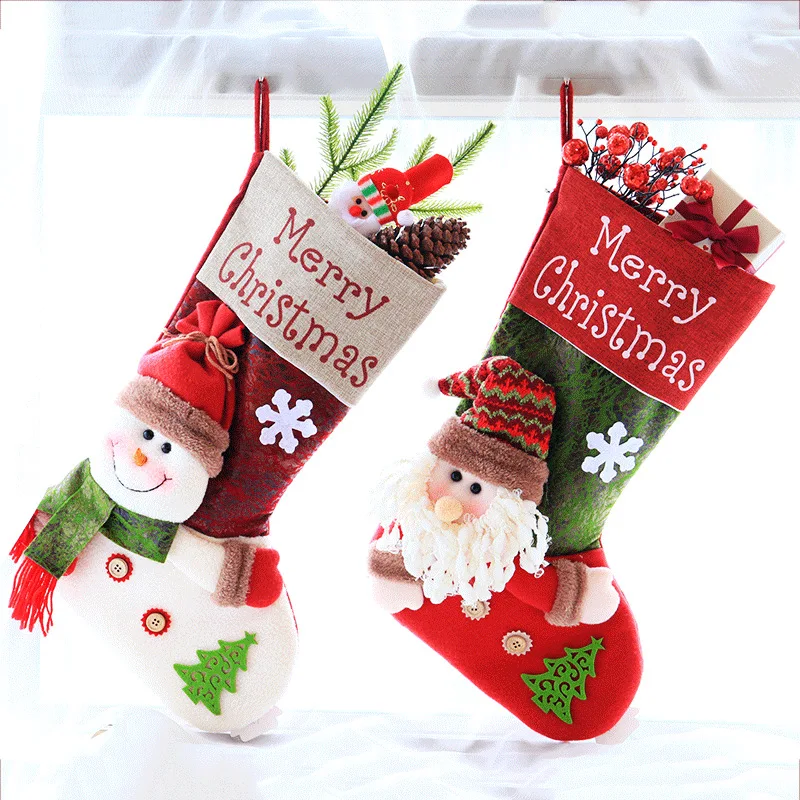 

New Christmas Stockings Santa Claus Pattern Big Socks Gift Bag Apple Bag Christmas Decorations