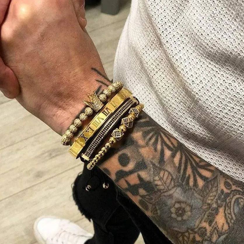 Men Bangles Braided Braiding Bracelet Men Pave CZ Zircon Crown Roman