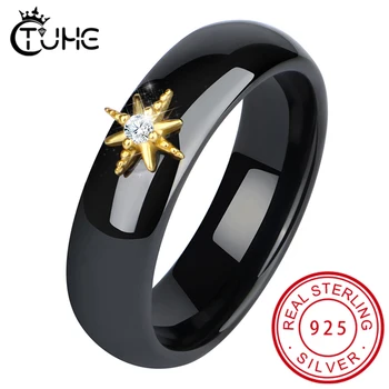 

Micro Paved Cubic Zircon Ring for Women Gold Star Crystal Bague Healthy Ceramic Rings 6MM Gift Wedding Fashion Jewelry