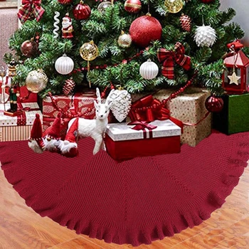 

New Folded Curly Side Tree Skirt Christmas Knitted Tree Skirt Christmas Supplies Tree Bottom Apron