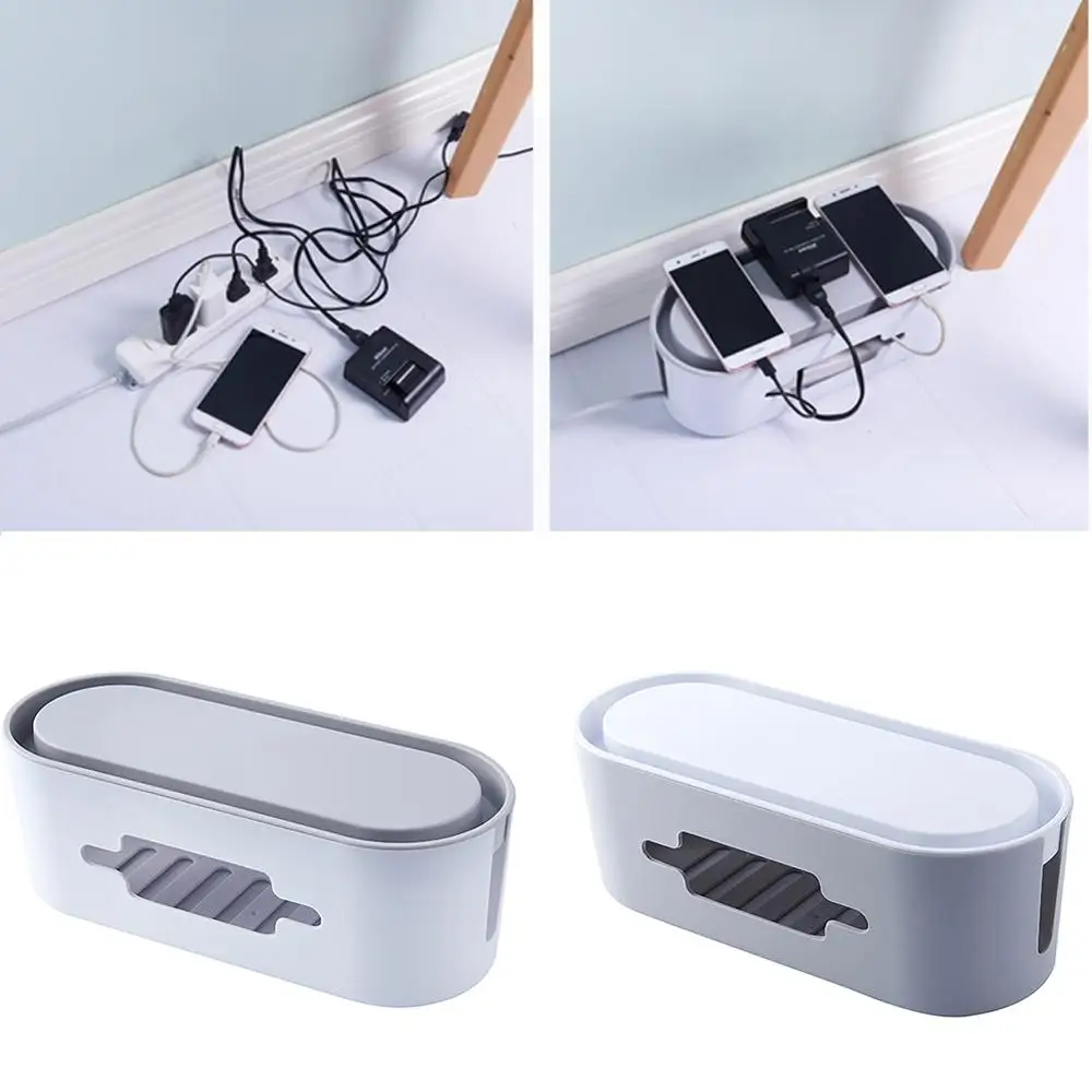 Power Socket Cord Row Plug-In Board Desktop  Storage Box Wire Wireless Finishing Box With Mobile Phone Tablet Holder Stand