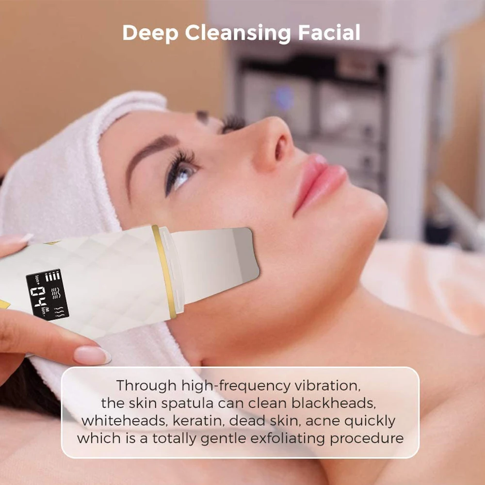 EMS Skin Scrubber,Ultrasonic Facial Skin Spatula,36-42&deg;C Heating Facial Cleansing,Blackhead Remover Extractor,Face Cleaning Tool
