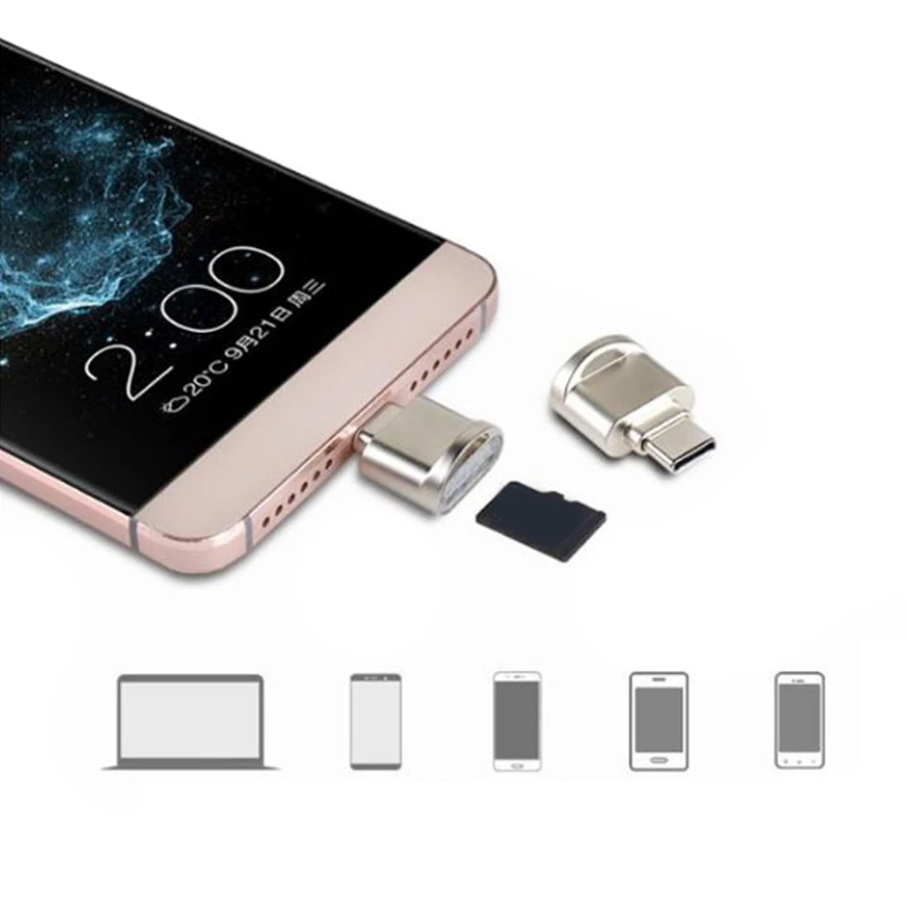 50 шт./лот, портативный мини USB 3,1 USB-C, Тип C, OTG адаптер, TF, Micro SD, устройство для чтения карт памяти для samsung Macbook, huawei, LeTV