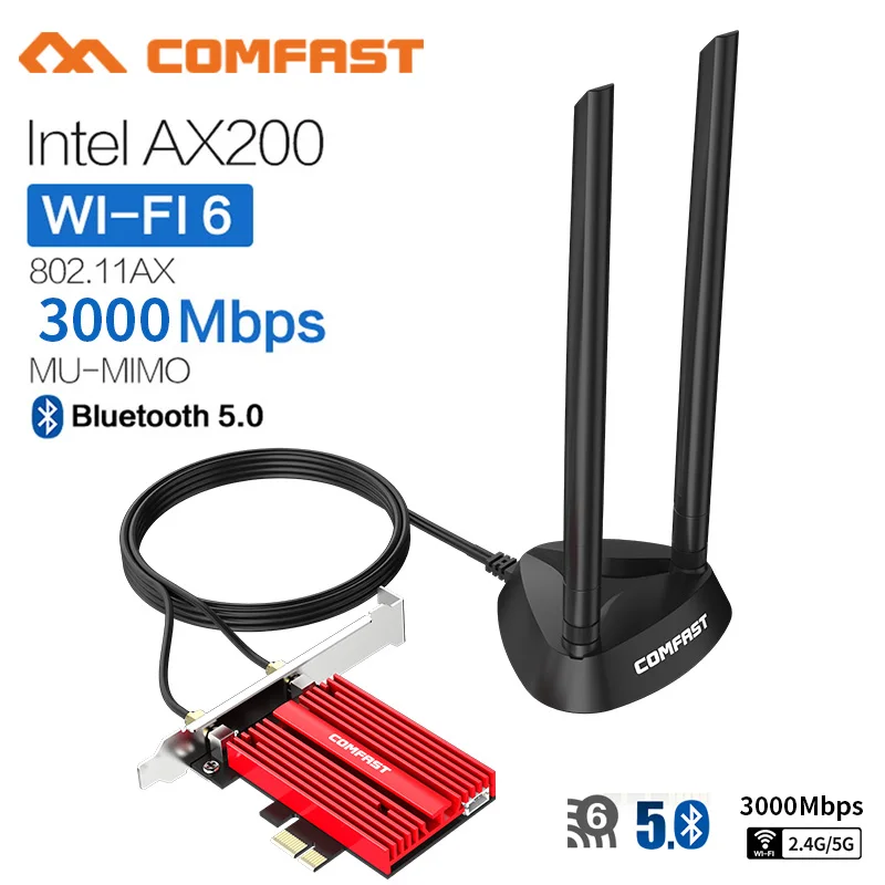 3000 Мбит/с Wi Fi 6 Intel AX200 PCIe Беспроводной сетевой адаптер карта 2 4G/5 ГГц 802.11ac/ax Bluetooth 5 0