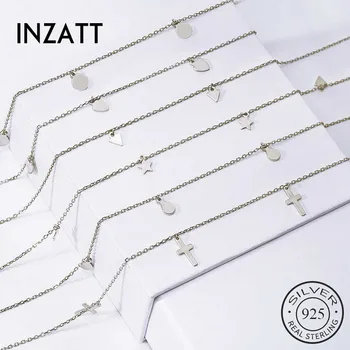 INZATT Real 925 Sterling Silver Geometric Round Star Cross waterdrop Triangle Choker Necklace For Fashion Women Fine Jewelry