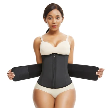 

100% LaTeX Waist Trainer Women Tummy Control Belt Cincher with Zipper Sticker Black Slimming Shapewear Plus Size