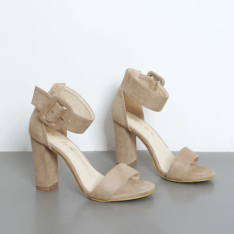 

2018 Summer New Style Europe And America Denim High Heel Shoes Straight Line Buckle Peep Toe Chunky Heel Sandals WOMEN'S Shoes