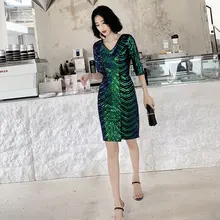 AE729 блестящие расшитые блестками Короткие платья для выпускного вечера с половинными рукавами сексуальные платья на молнии сзади с v-образным вырезом вечерние мини-платья для выпускного вечера