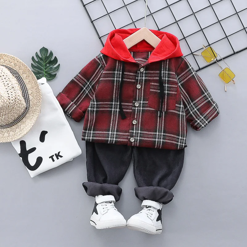 HYLKIDHUOSE/Коллекция года, Осенние костюмы для маленьких мальчиков и девочек комплекты одежды для малышей клетчатые пальто и штаны Детский костюм Casua