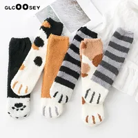6 Pairs/Pack Winter Warm Cat Paw Socks For Women Sleeping Socks Home Floor Socks Thick Socks