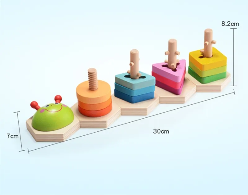 Caterpillar Puzzle Geometric Shape With 5 Columns Building Educational Toy For Baby
