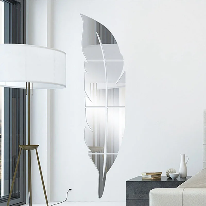 

Big Feather Mirror 3D Acrylic Wall Stickers For Wedding Room Decor Home Living Room Sofa Backdrop Entrance Decor Art Mural
