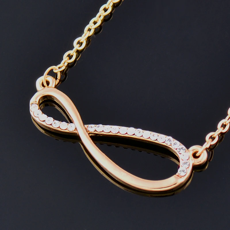 SINLEERY блестящее Кристальное ожерелье с кулоном бесконечность розовое золото