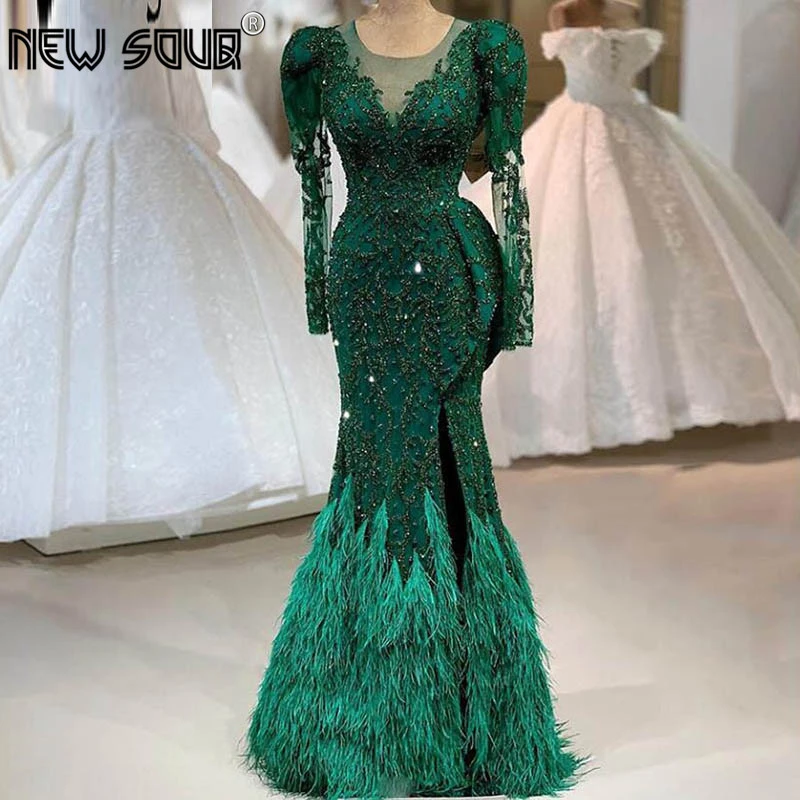 emerald green feather dress