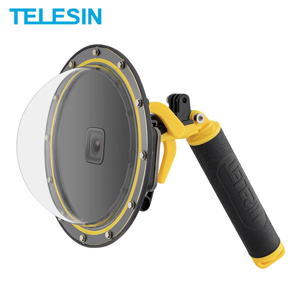 TELESIN 30M Waterproof 6'' Dome Port Underwater Housing Case With Floating Handle Trigger For GoPro Hero 10 9 8 7 6 5 Black |