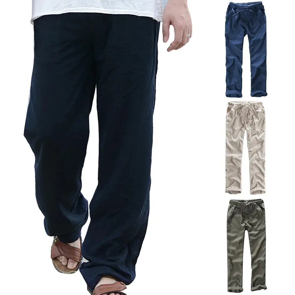 Men's casual solid color monochrome elastic waist pocket pants comfortable straight pants Solid color easy to match great gifts