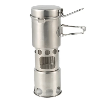 

Portable Outdoor Camping Wood Stove Pot Set Stove Sub Outdoor Picnic Folding Hiking Travel Firewood Stove Stainless Steel Pot