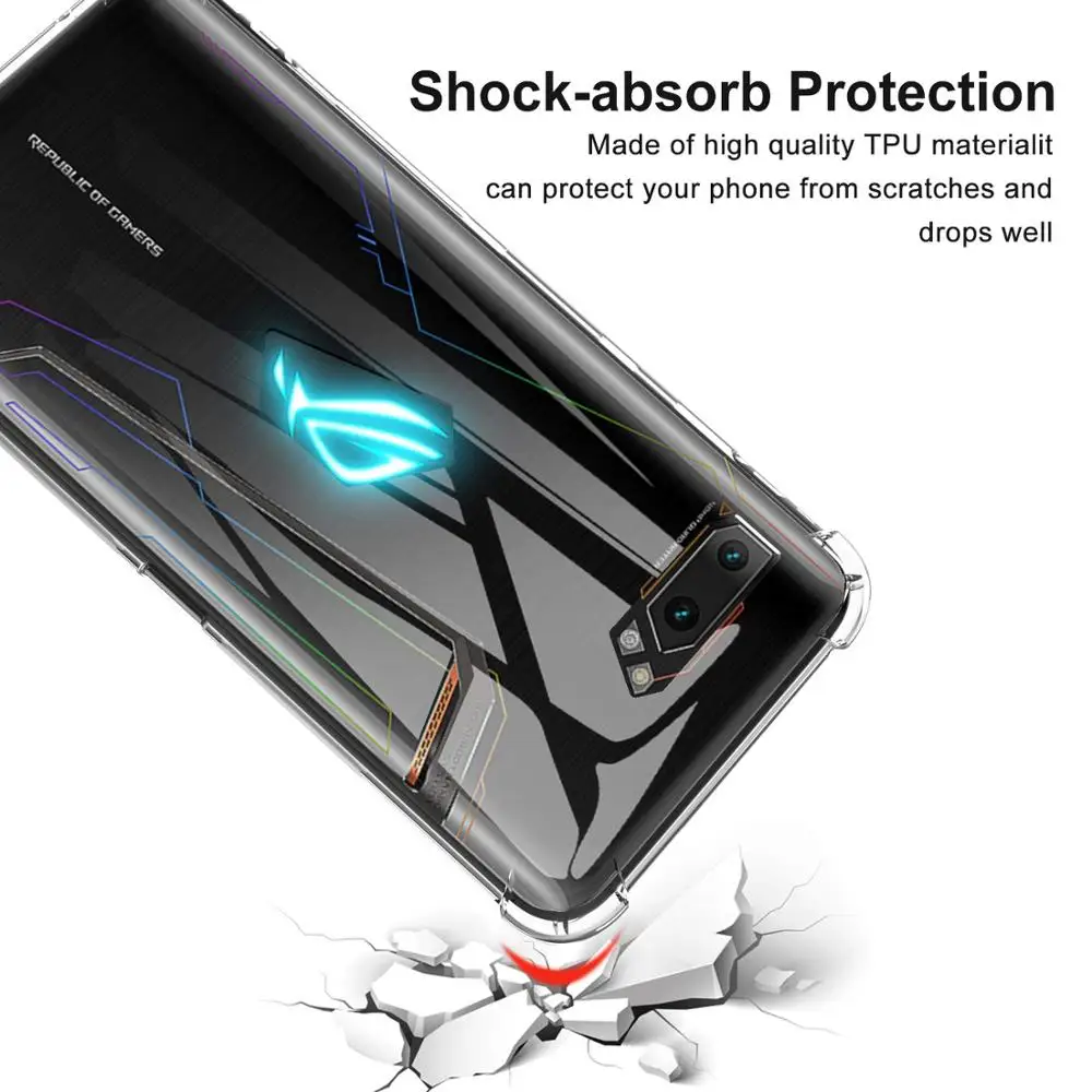 Противоударный мягкий ТПУ чехол с воздушной подушкой для Asus ZS660KL ROG Phone II, кристально чистый чехол с подушками безопасности ROG Phone 2, противоударный чехол на заднюю панель