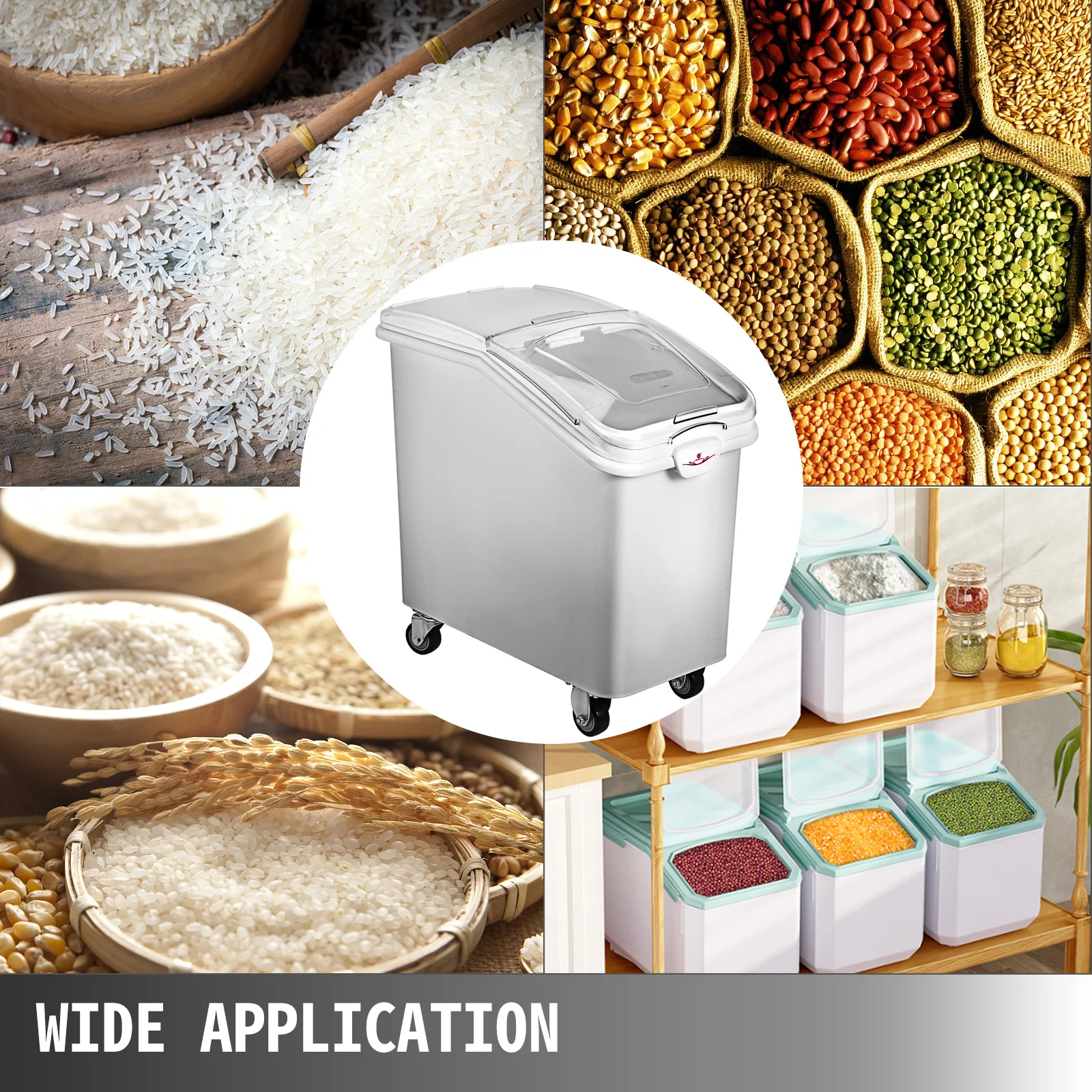VEVOR Rijstopslagcontainer, 4,5 gallon/20 l capaciteit grote hondenvoer dispenser bak, keuken ingrediënt graan graan meel bak, huisdier voedsel containers met wielen, maatbeker, luchtdicht deksel, 1