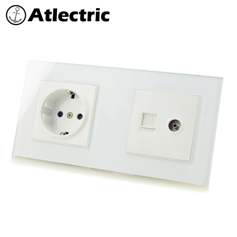 Atlectric de Plugue Padrão da ue Tomada de Poder Parede Tomada Computador pc Porta Dupla Elétrica Vidro Temperadotomadas Elétricassoquete Rj45 tv