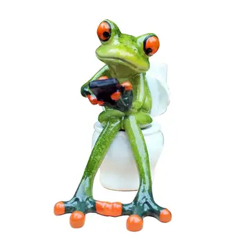 

3d Frog Sculpture Dolls Figurines Kawaii Crafts Sitting Toilet Figurines Ornaments Home For Home Resin Accessories Decor Frog